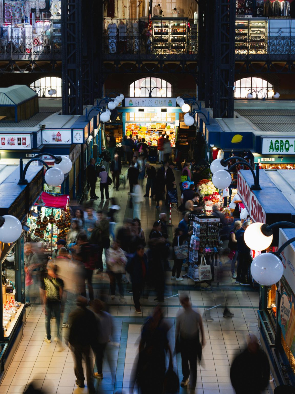 Vendors and visitors inside Budapest's Great Market Hall