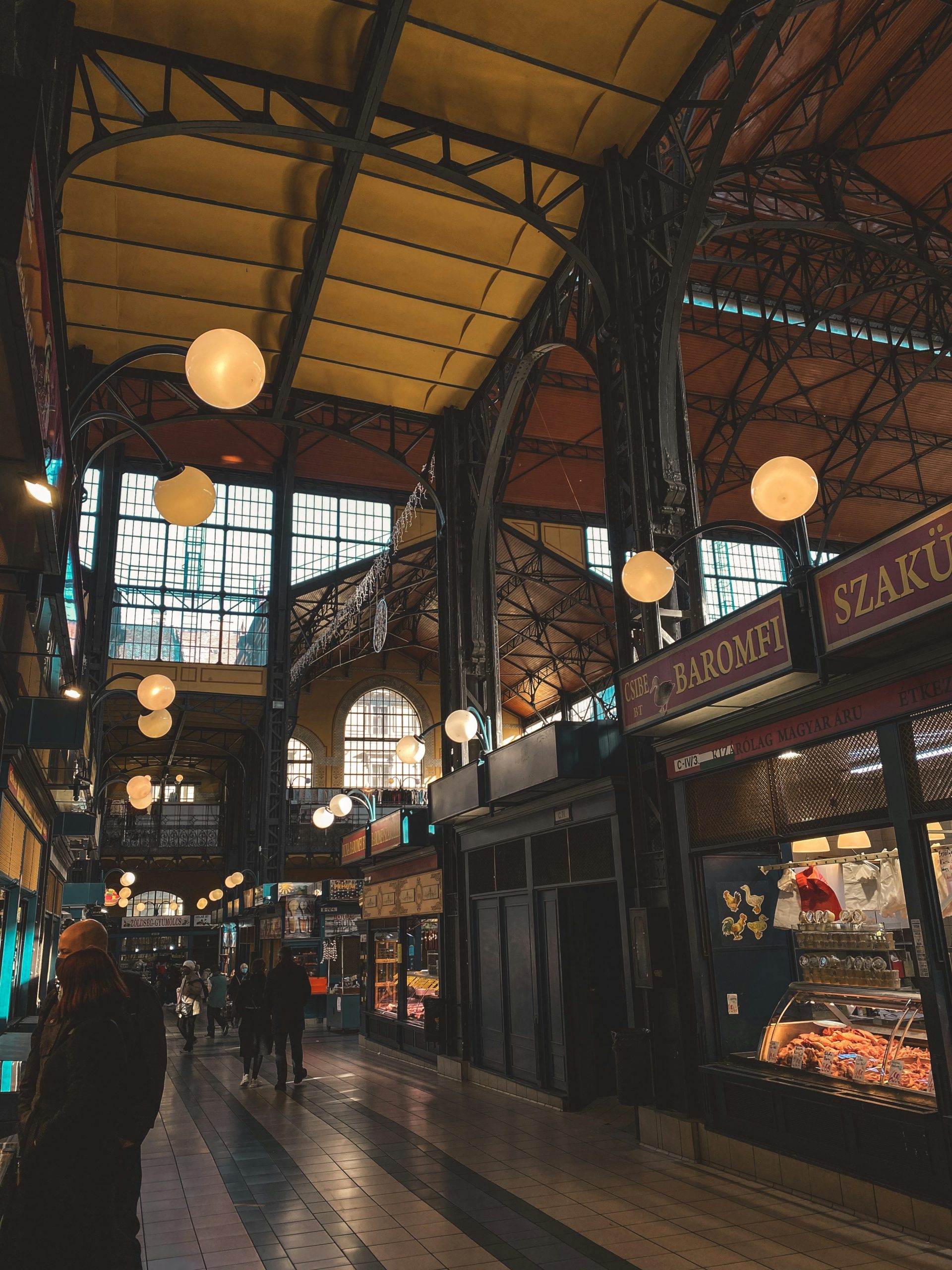 A quiet moment on the market floor of the Great Market Hall, Budapest